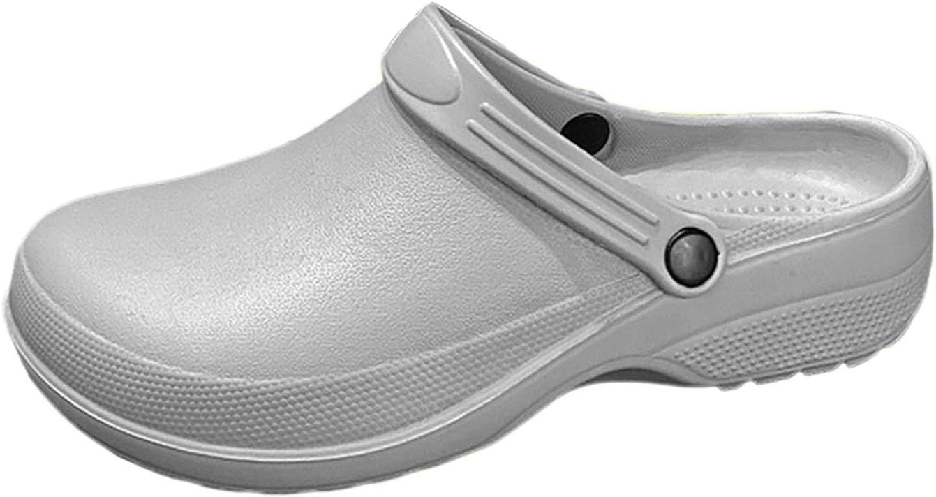 

Рабочие туфли для повара, нескользящие сабо, для мужчин и женщин, кухонная обувь, размер 12, без шнурков Generic, серый