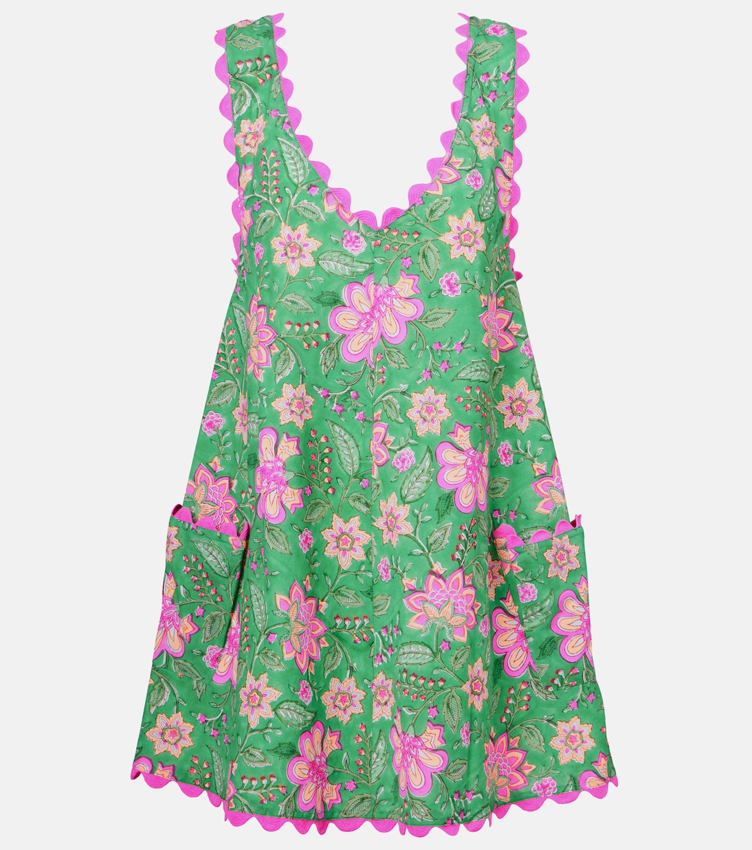 

Мини-платье из хлопка с цветочным принтом Juliet Dunn, Green/Fuchsia/Peach