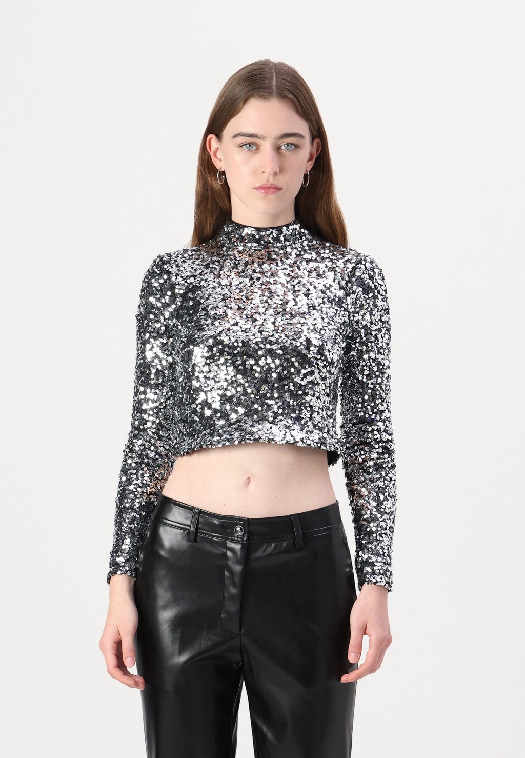 

Топ с длинными рукавами SMALL SEQUINS MESH MOCK NECK DKNY, бежевый