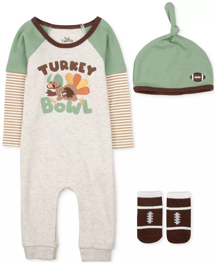

Комплект для мальчика Turkey Bowl из 3 предметов: комбинезон, шапочка и носочки Baby Essentials