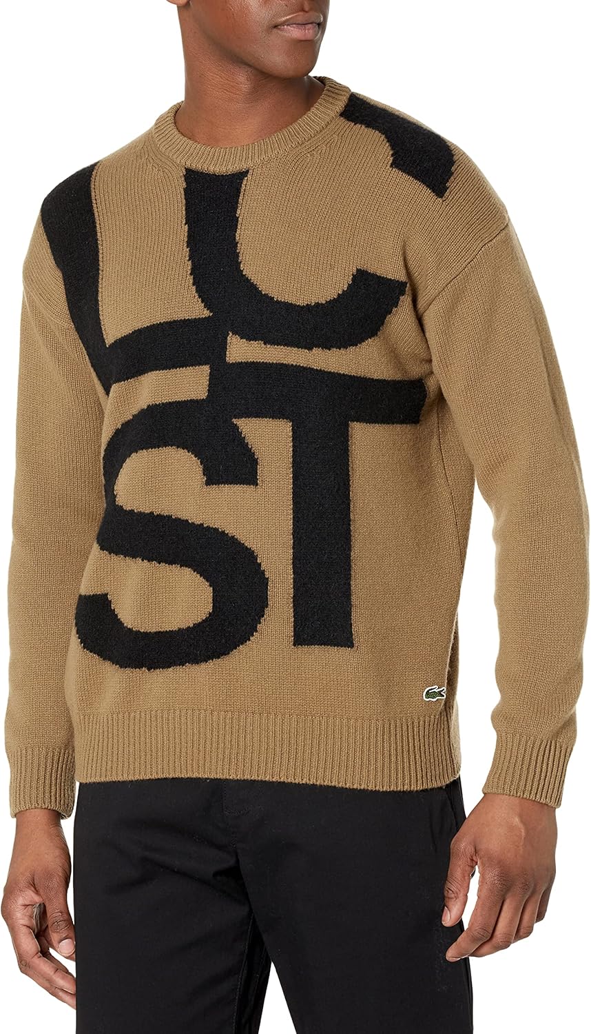 

Lacoste мужской свитер с длинным рукавом и графическими буквами, Leafy/Black