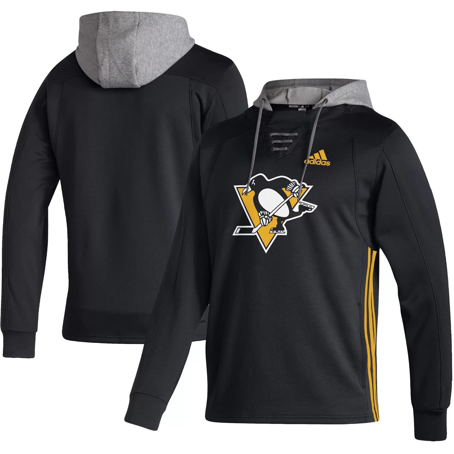 

Мужской черный пуловер с капюшоном adidas Pittsburgh Penguins Skate Lace AEROREADY