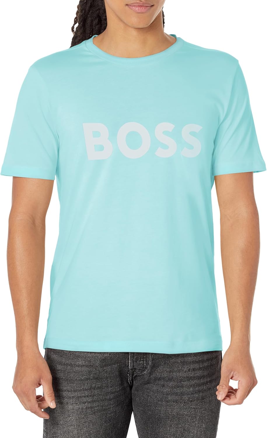 

Мужская хлопковая футболка с коротким рукавом и большим логотипом BOSS Hugo Boss, Biscay Green, Зеленый, Мужская хлопковая футболка с коротким рукавом и большим логотипом BOSS Hugo Boss, Biscay Green