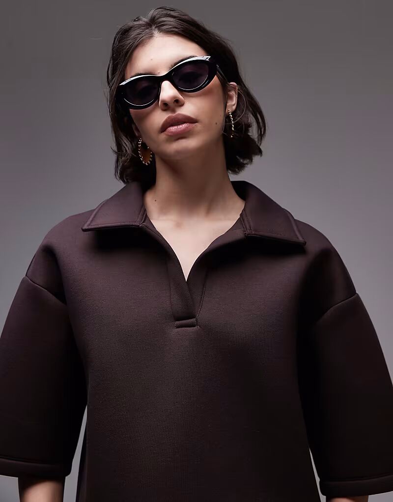 

Регбийное поло Topshop с коротким рукавом коричневого цвета