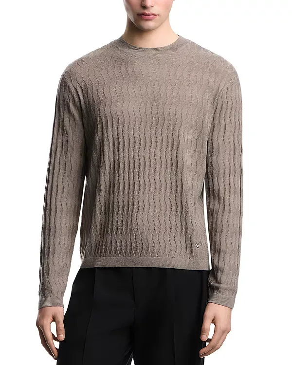 Шерстяной пуловер с геометрическим ромбовидным узором Emporio Armani, Beige