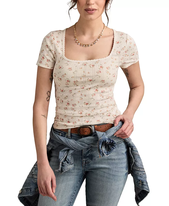

Футболка с ажурной вязкой Pointelle Lucky Brand, коричневый/бежевый