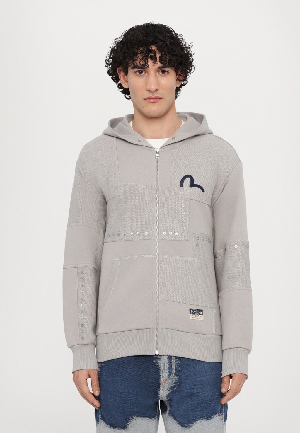 

Толстовка на молнии FABRIC BLOCKING HOODIE Evisu, серый