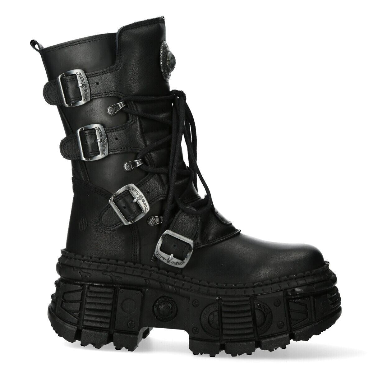 Новые ботинки New Rock Mid-Calf Leather Goth WALL373-S5, черный