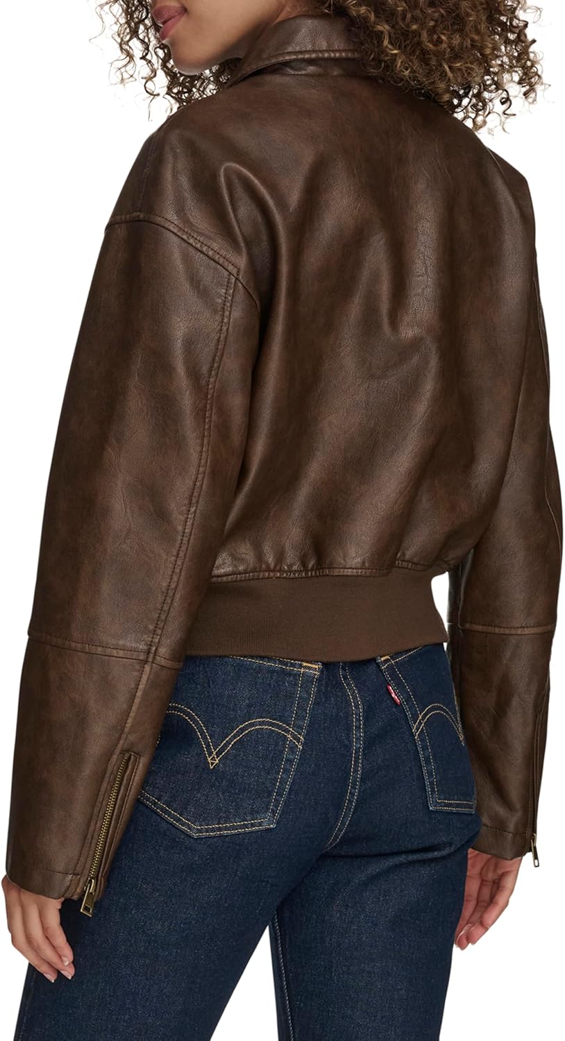 Женская куртка-бомбер Levi's из искусственной кожи с отложным воротником, Saddle — фото 4