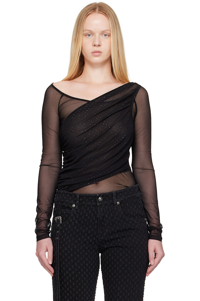 

Топ из стрейч-тюля с блестками Versace Jeans Couture, черный