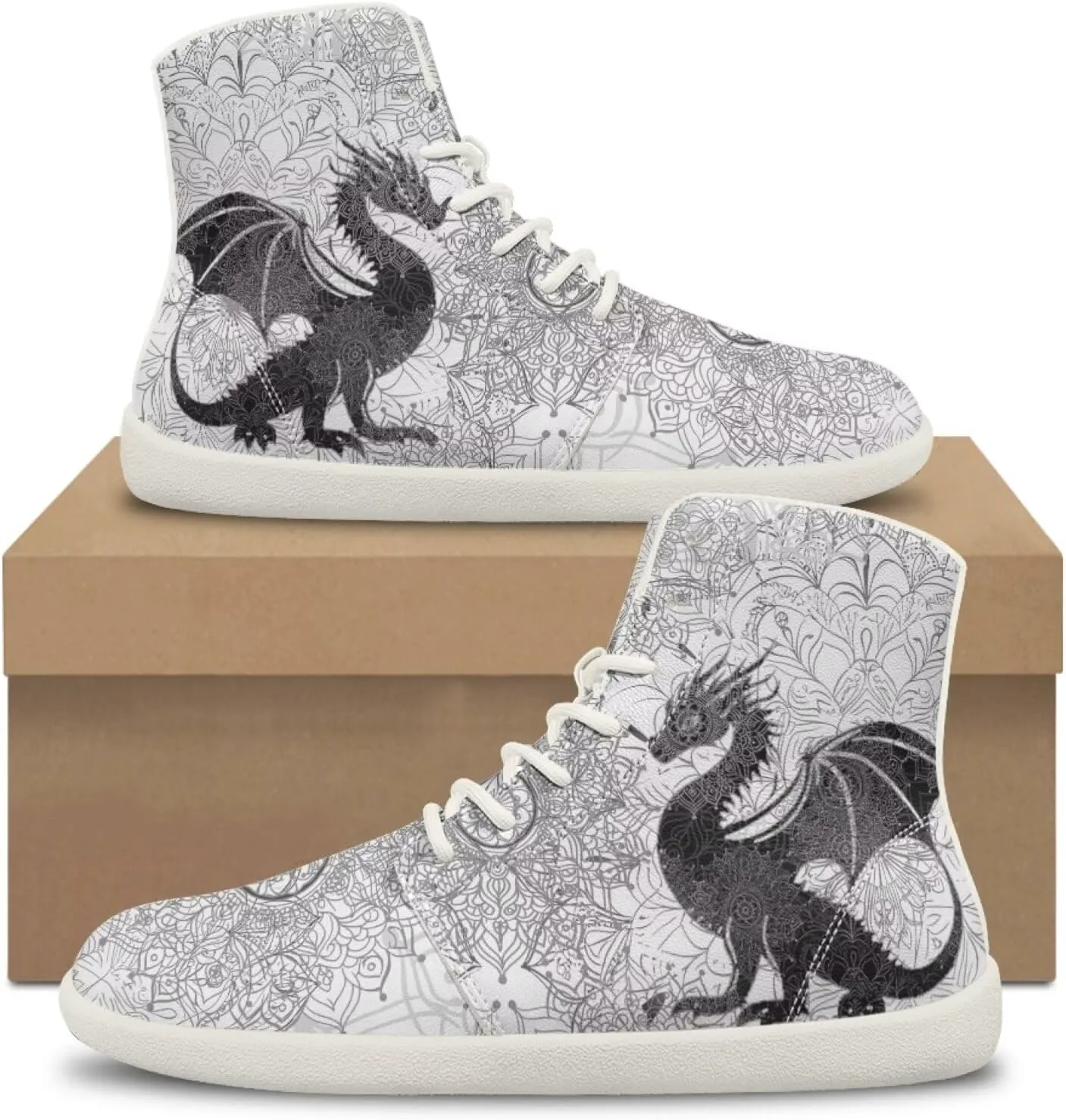 Мужские кроссовки Dragon Print для бега, слипоны, высокие, для ходьбы, занятий в спортзале, тенниса и спорта Ecaestolph, белый — фото 3