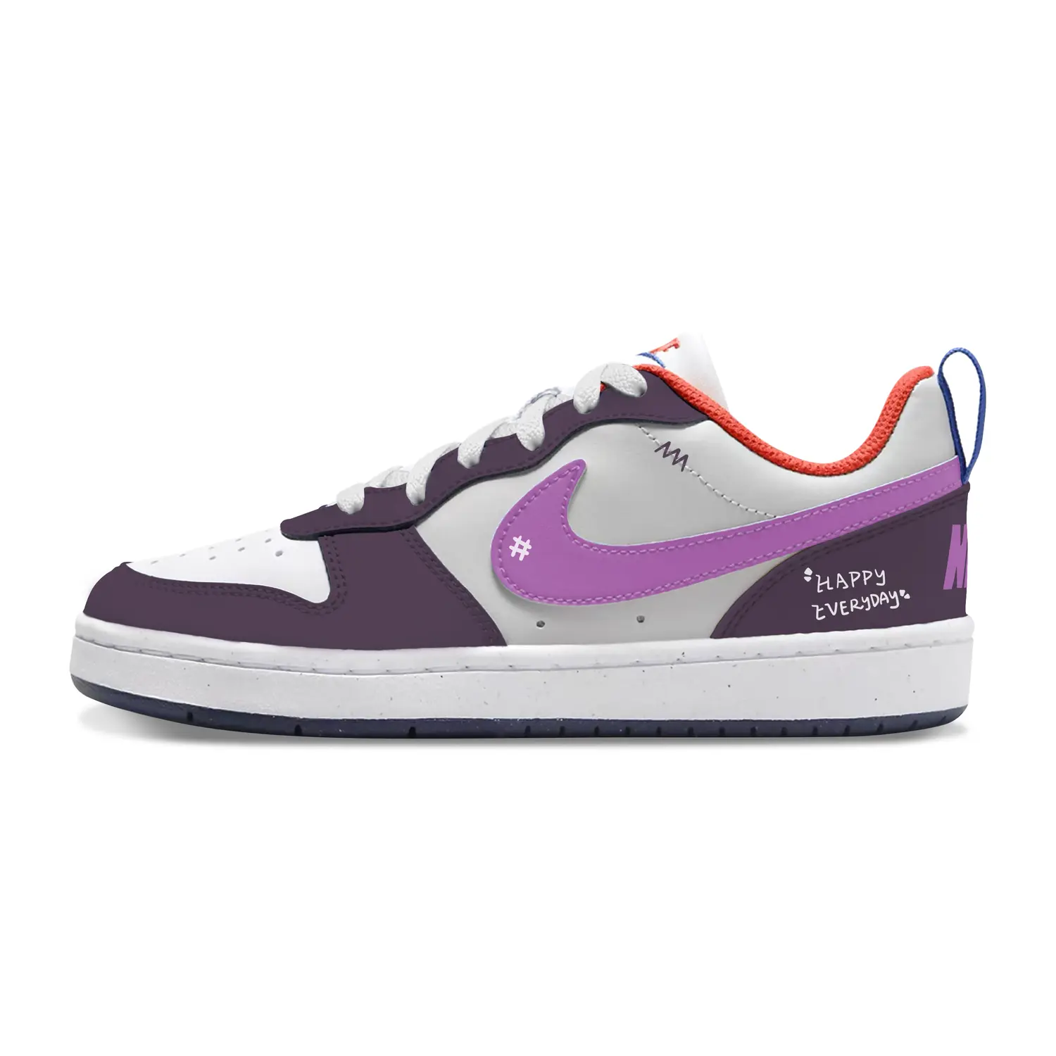 

Nike Дышащие низкие детские кроссовки для скейтбординга Court Borough, белые, фиолетовые, для подростков