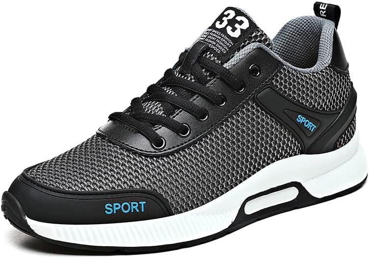 

Мужские дышащие кроссовки с сеткой, шнуровкой и незаметной платформой 2,3 см, низкие, для улицы, с нескользящей легкой амортизацией, прогулочные Elshtide, серый