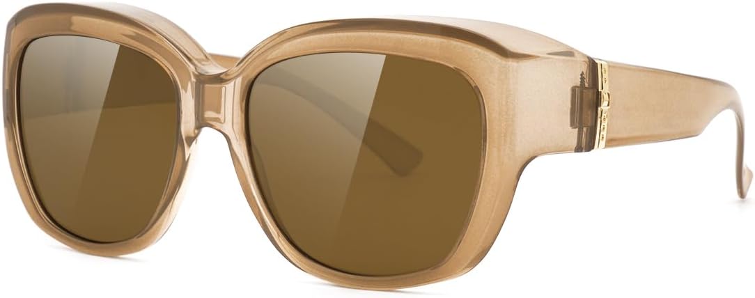 

Солнцезащитные очки Meeloog Fit Over Glasses для женщин, увеличенные поляризованные солнцезащитные очки, надеваемые поверх обычных очков, солнцезащитные очки для вождения MST6494, Crystal Brown Frame Brown Lens