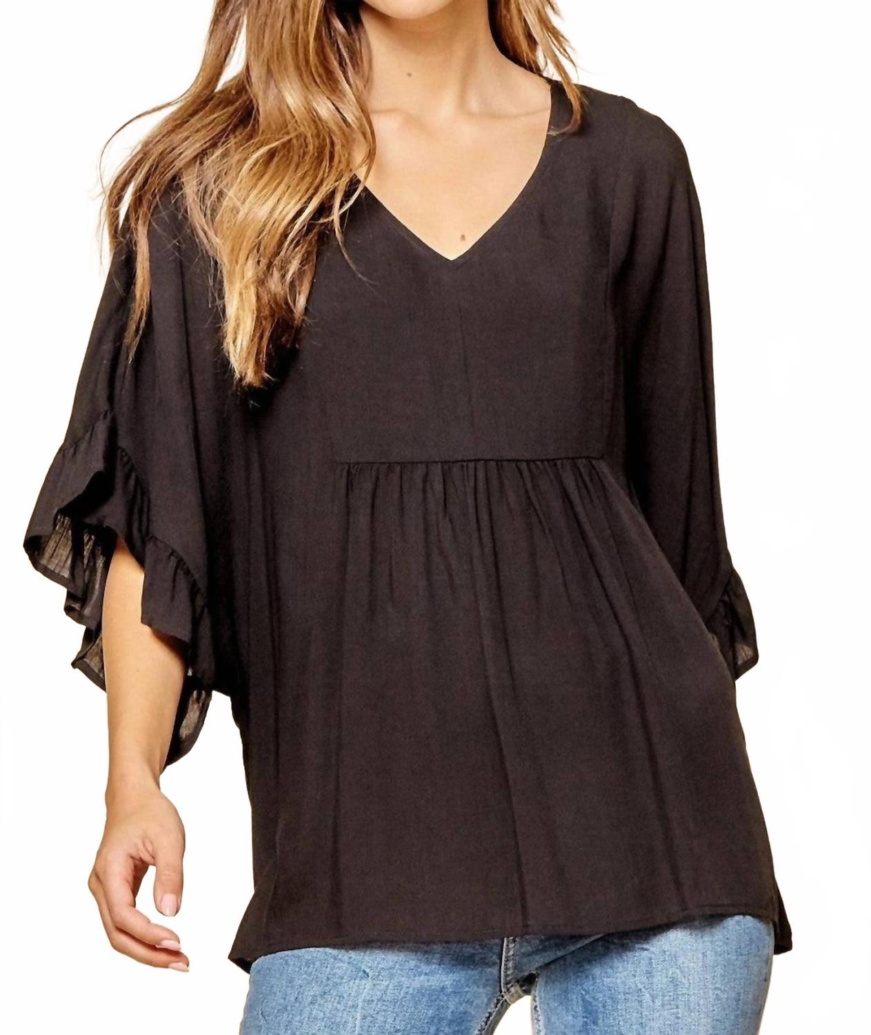 

Топ с оборками на рукавах черный ANDREE BY UNIT