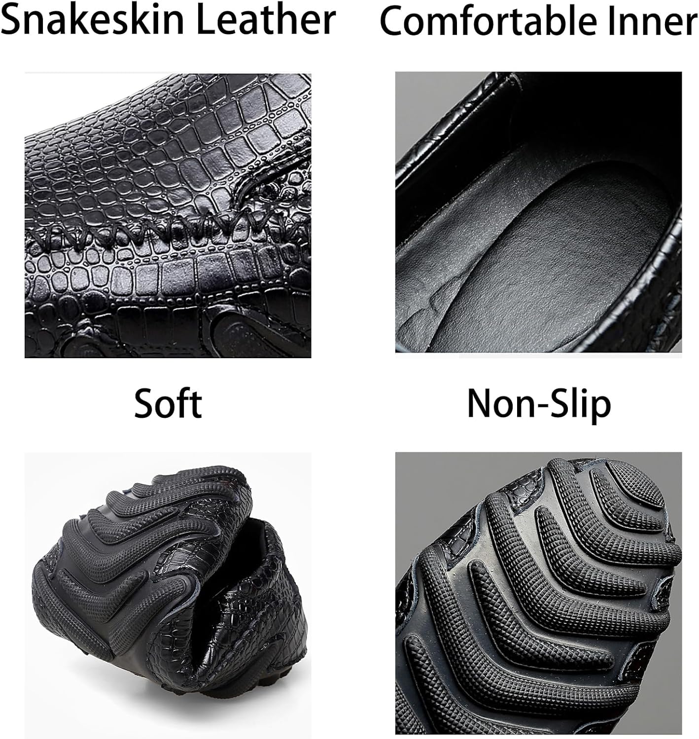 Мужские слипоны из натуральной кожи и зминой кожи с ручной прошивкой, легкие, низкие, дышащие, с круглым носком, нескользящей подошвой, повседневные мокасины для прогулок, походов, вождения Qwuieoin, черный — фото 2