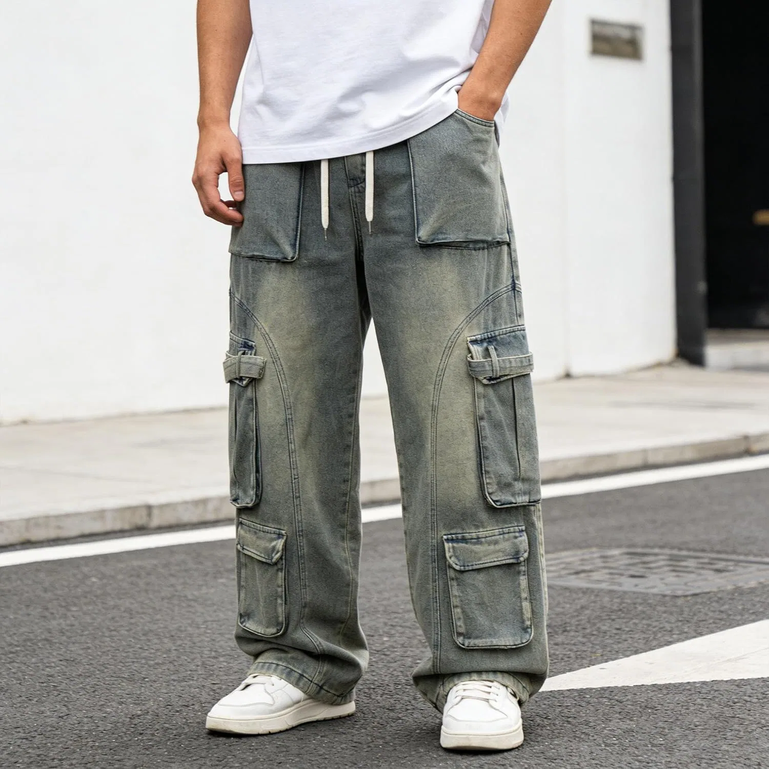 Джинсы свободные Vintage Washed, Ретро-синий — фото 4