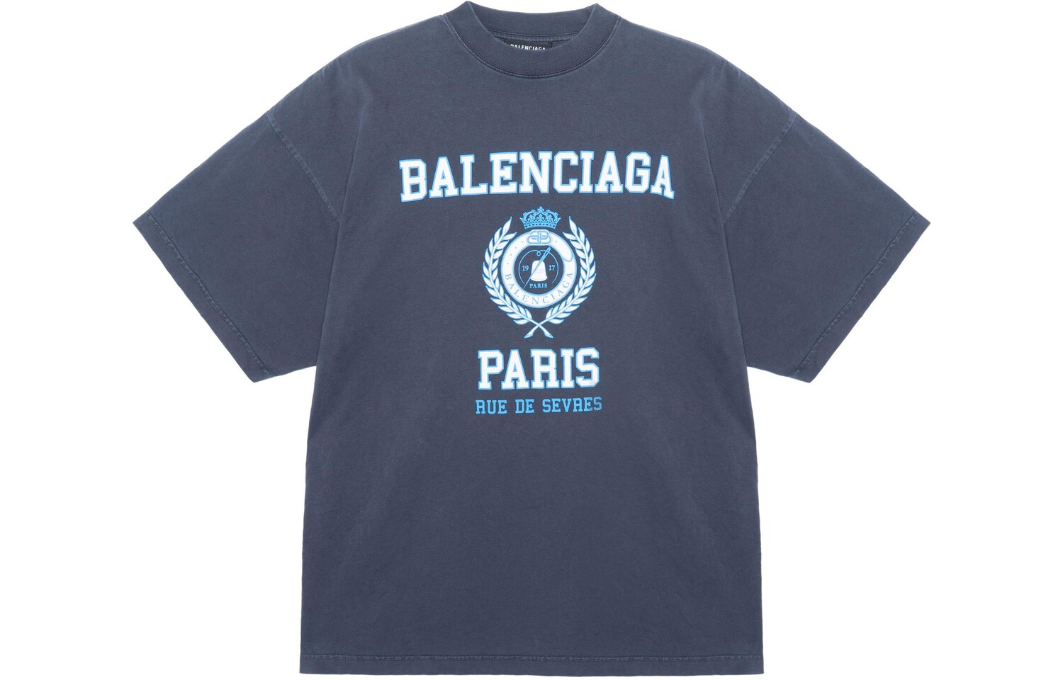 

Футболка с мятым принтом College Crest Balenciaga, темно-синий