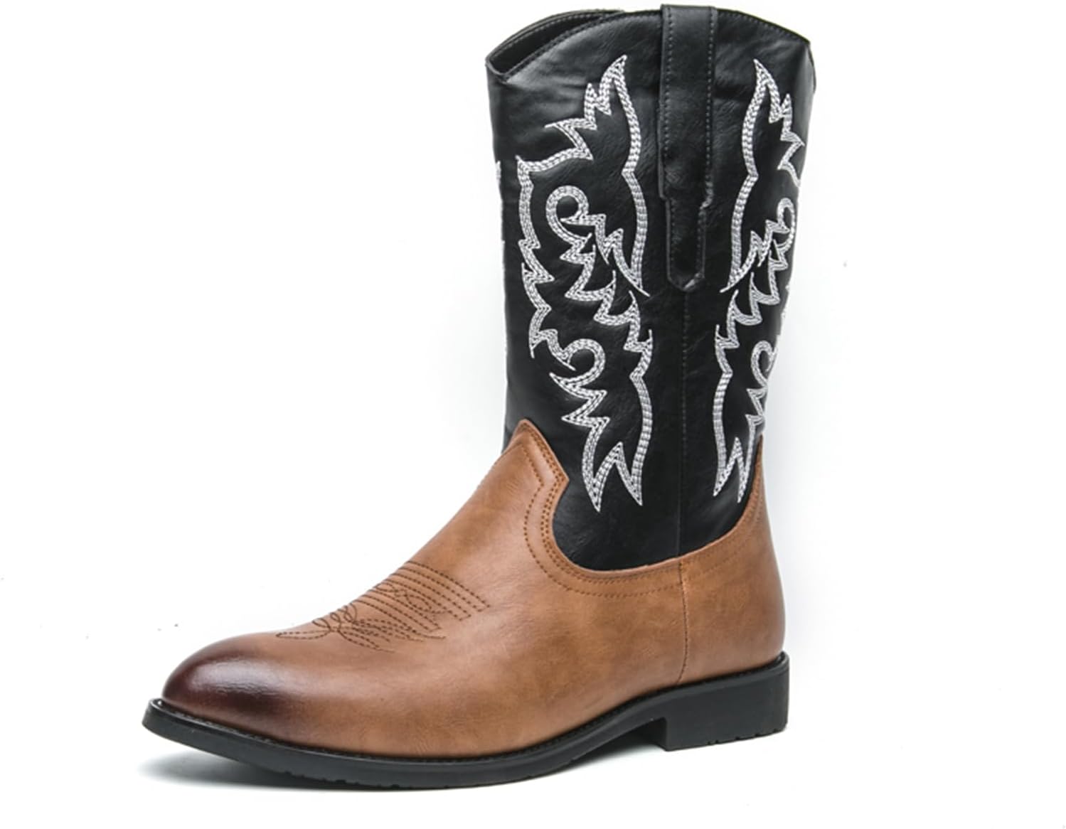 

Мужские ковбойские сапоги CHUUMEE, западные сапоги, прочные классические с вышивкой, заостренный носок, кожаные сапоги средней длины, черный/желтый