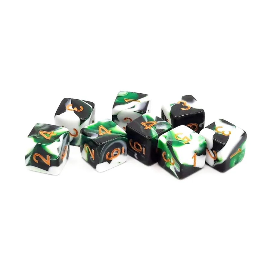 

Набор d6 — зеленый и белый с золотом (8), Acrylic-Resin Dice - Vorpal (d6s)