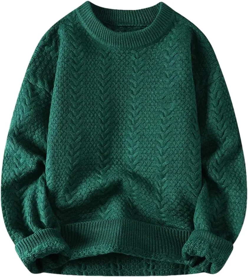 

Мужской однотонный вязаный свитер с круглым вырезом и косой Dndrdhfb