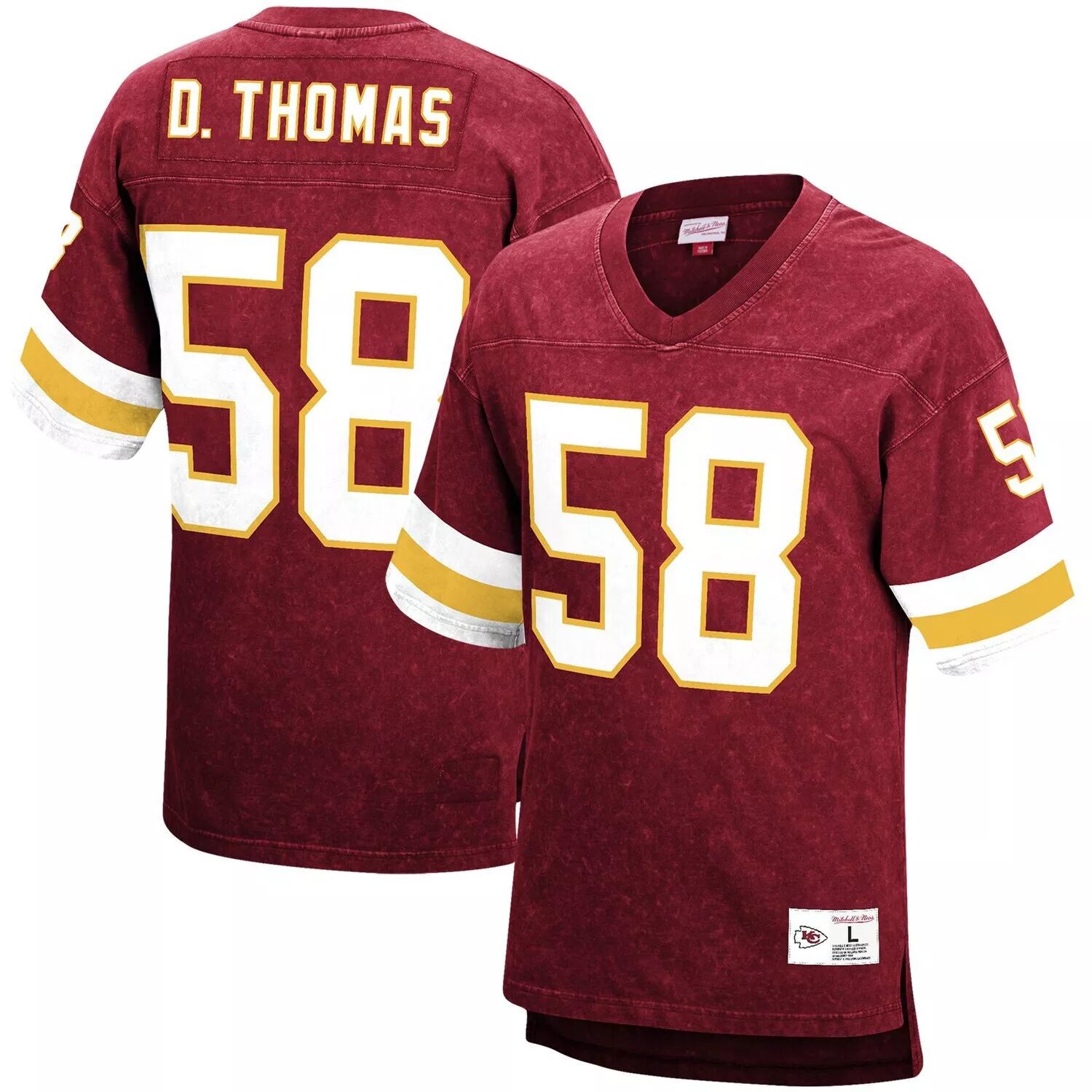 

Мужская футболка Mitchell & Ness Derrick Thomas Red Kansas City Chiefs с именем и номером игрока, вышедшего на пенсию, с промывкой кислотой