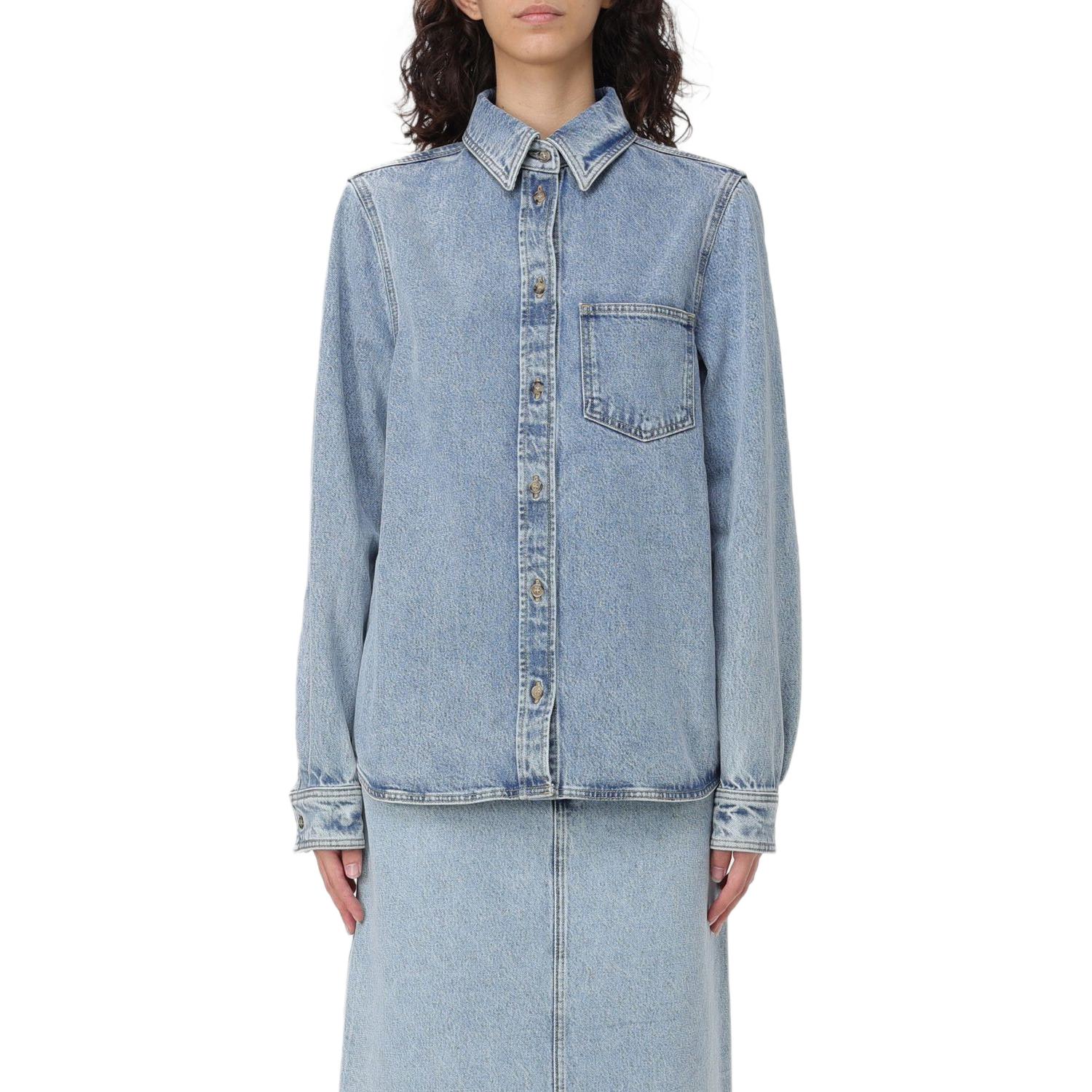 

Джинговая рубашка с длинными рукавами на пуговицах TOTEME, синий