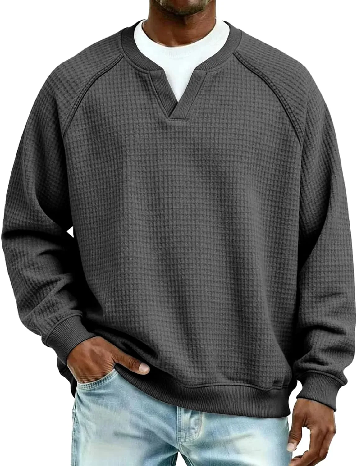 Мужская футболка-поло Waffle Knit, длинный рукав, S-4XL — фото 2