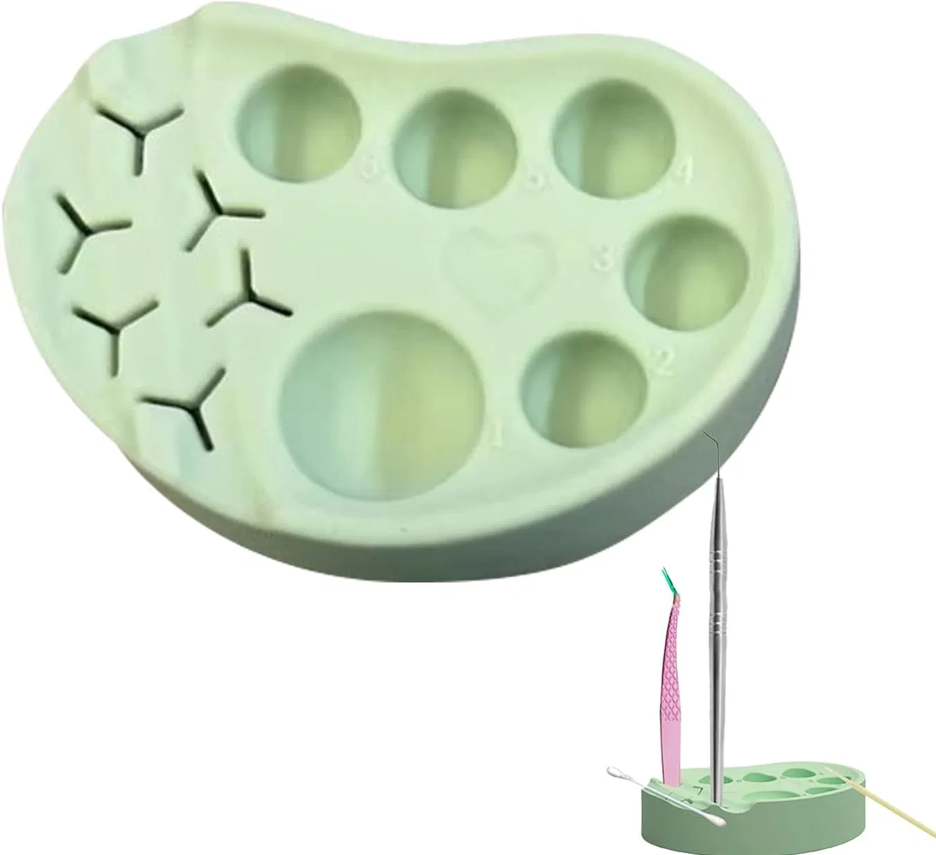 Палетка для смешивания косметики, армированный зеленый, Silicone Easy Clean, 1 шт, 6.5x6x1.5 см