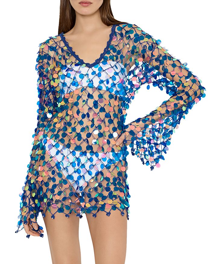 

Вышитое кружевное платье-парео Swim Cover-Up MILLY, синий
