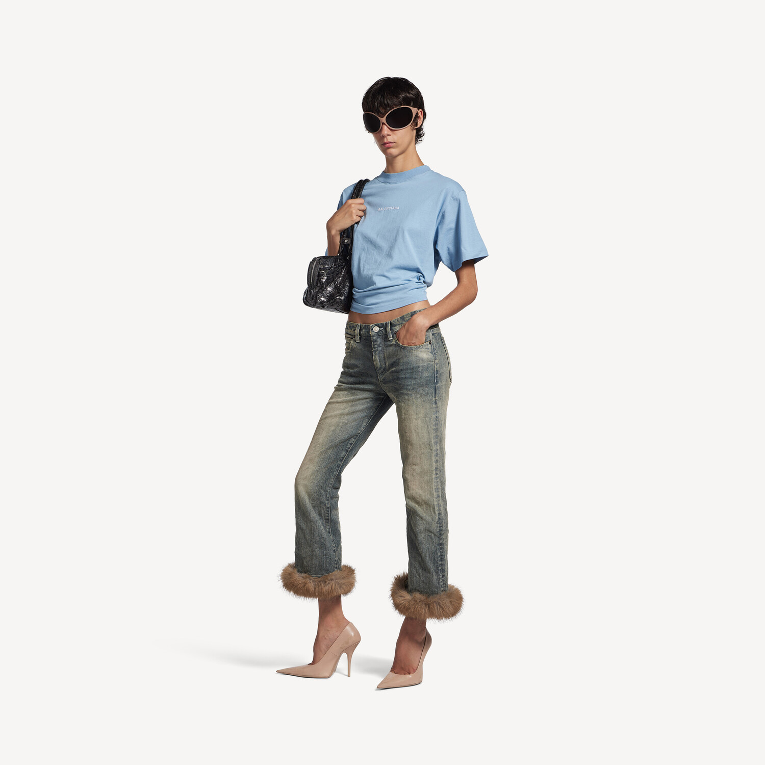 

Женская футболка balenciaga back средний крой светло-голубого/белого цвета BALENCIAGA, светло-голубой/белый