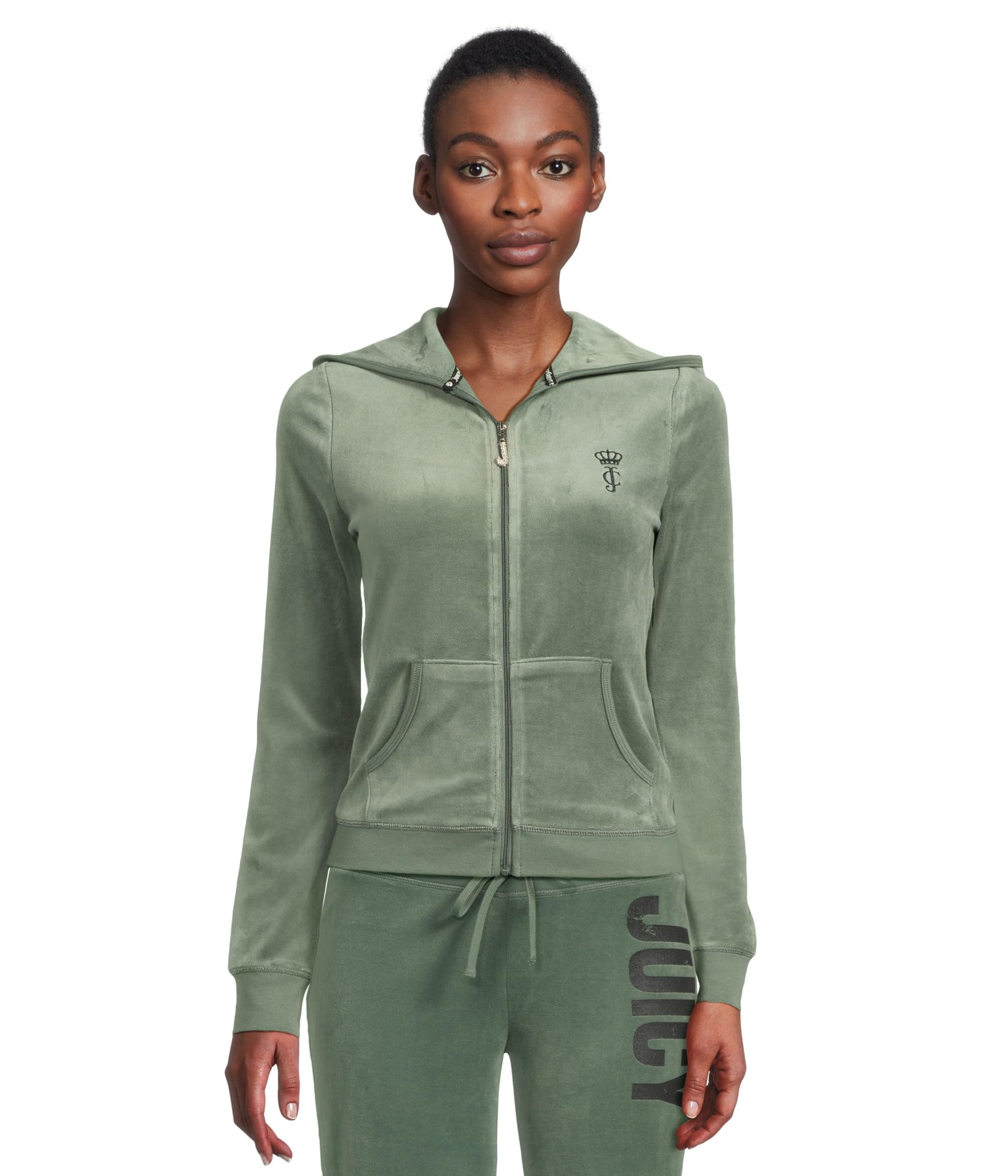 

Толстовка Juicy Couture Heritage Rib Trim Kangaroo Pocket Track With Back, цвет Dark Forest