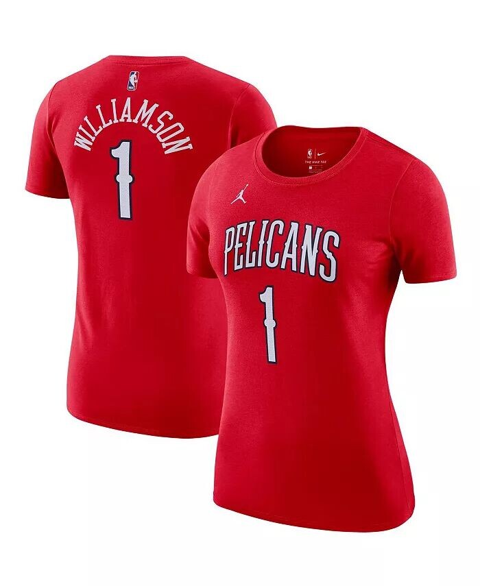 

Женская красная футболка Zion Williamson New Orleans Pelicans Statement Edition с именем и номером Jordan