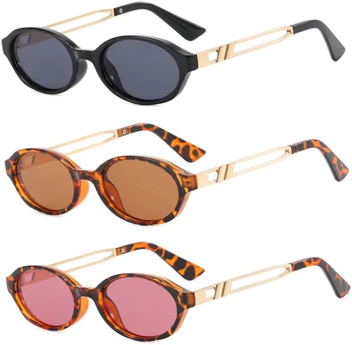 

bullabulling Набор из 3 ретро-овальных солнцезащитных очков для женщин и мужчин, модные узкие круглые солнцезащитные очки в стиле Y2K, винтажные очки 90-х, Mix1