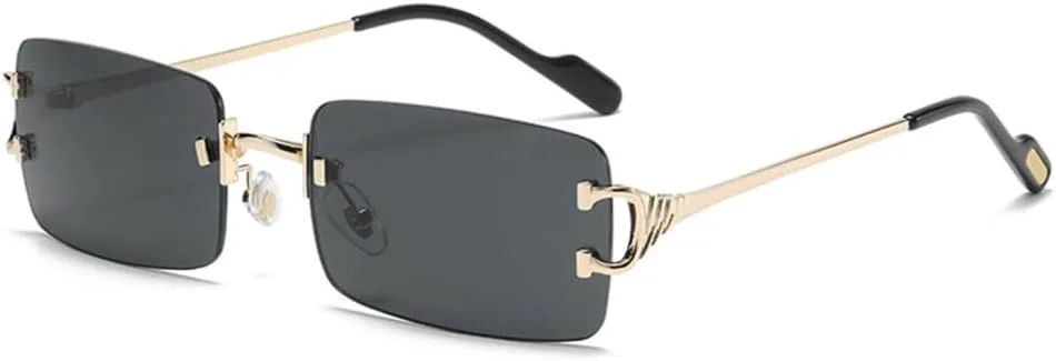 

Солнцезащитные очки без оправы прямоугольной формы для женщин, очки без оправы для мужчин, сверхлегкие очки с защитой от УФ-излучения UV400 LANGSER, Gold Black