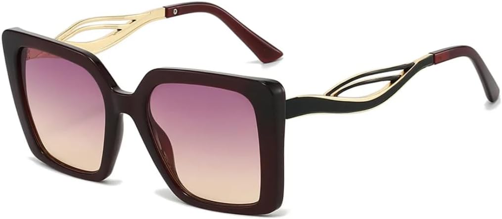 

Ретро-солнцезащитные очки с леопардовым принтом, квадратной оправой, для женщин, с ажурным дизайном, для мужчин, повседневные, защита от УФ-излучения UV400 UATXTAU, Purple Yellow