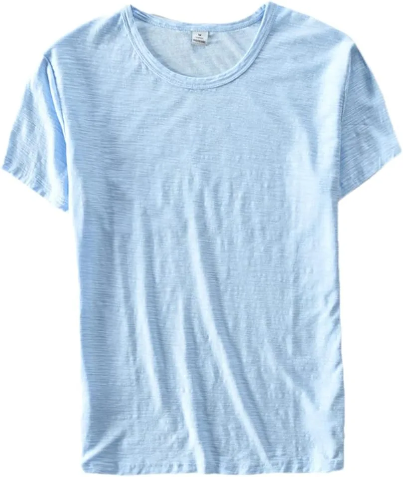 

Мужская летняя футболка с круглым вырезом из льна и хлопка ERFMFKL