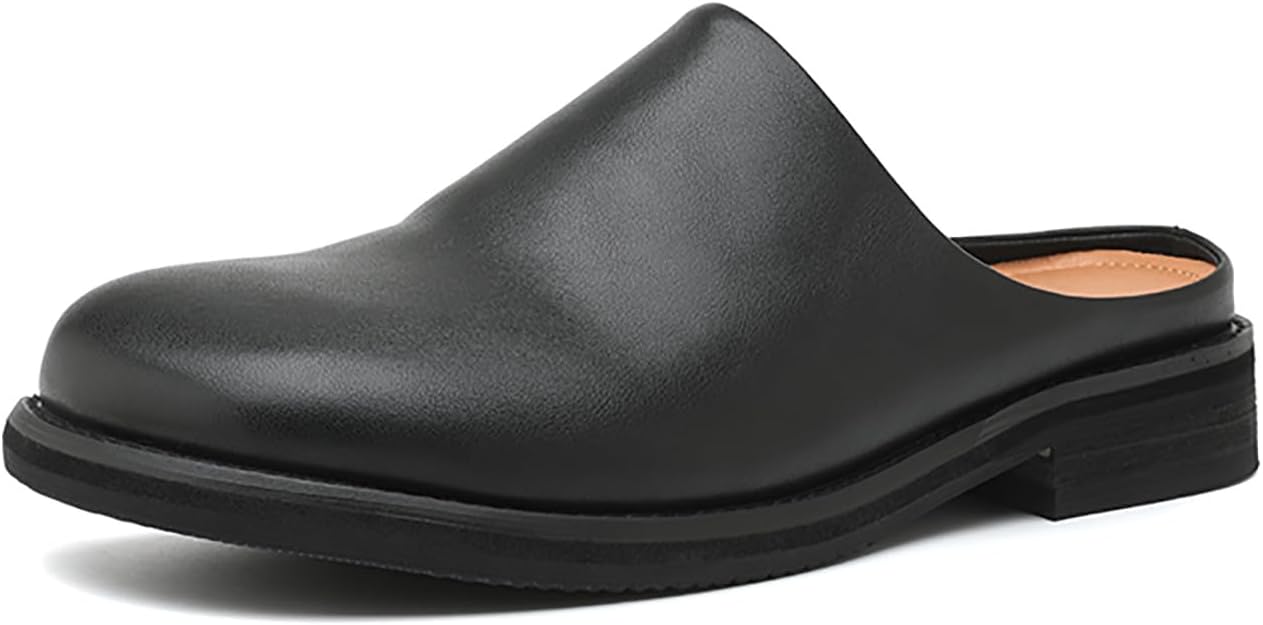 

Мужские кожаные мюли-тапочки с круглым носком, низким каблуком, без задника, с мягкой подошвой, удобные и дышащие, повседневная обувь Ljaiyi, черный