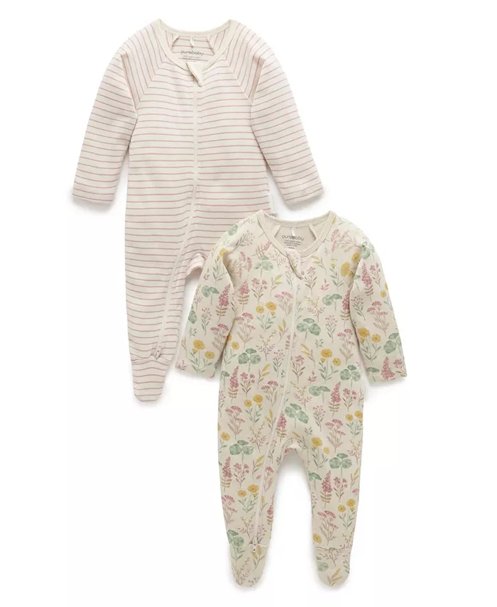 

Детский комбинезон на молнии, 2 шт Purebaby, розовый