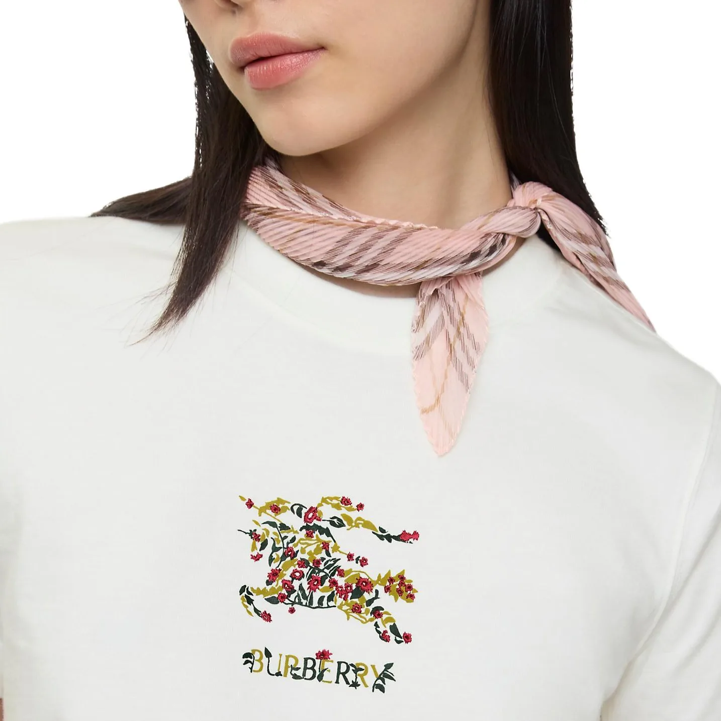 Футболка Burberry с цветочной вышивкой, стиль главной улицы, лето, Chalk White — фото 4