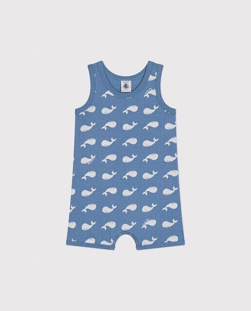 

Короткий хлопковый комбинезон с принтом Baby Whale Petit Bateau, белый
