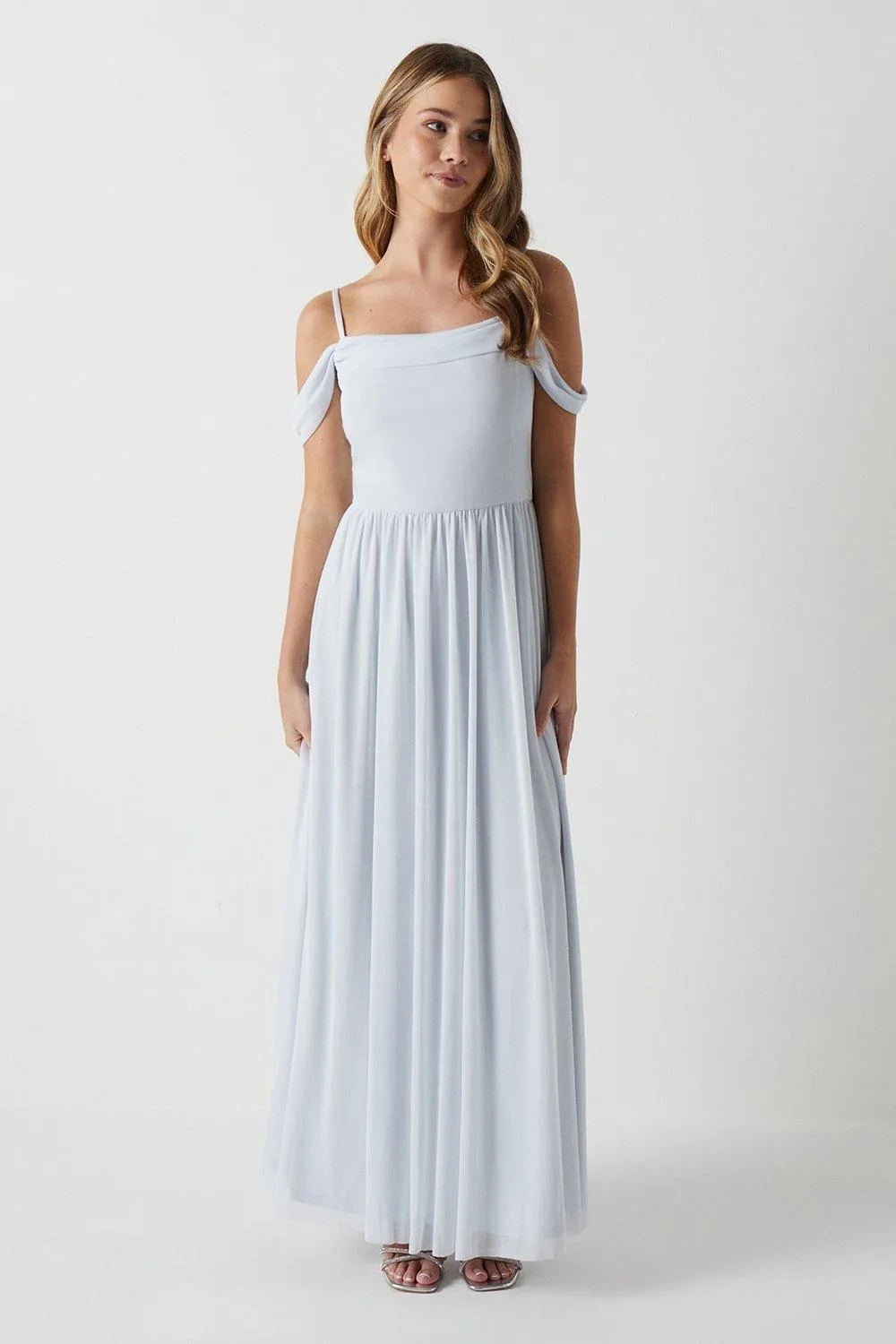 

Платье для подружки невесты из эластичной сетки с открытыми плечами и открытыми плечами для подростков Coast, синий