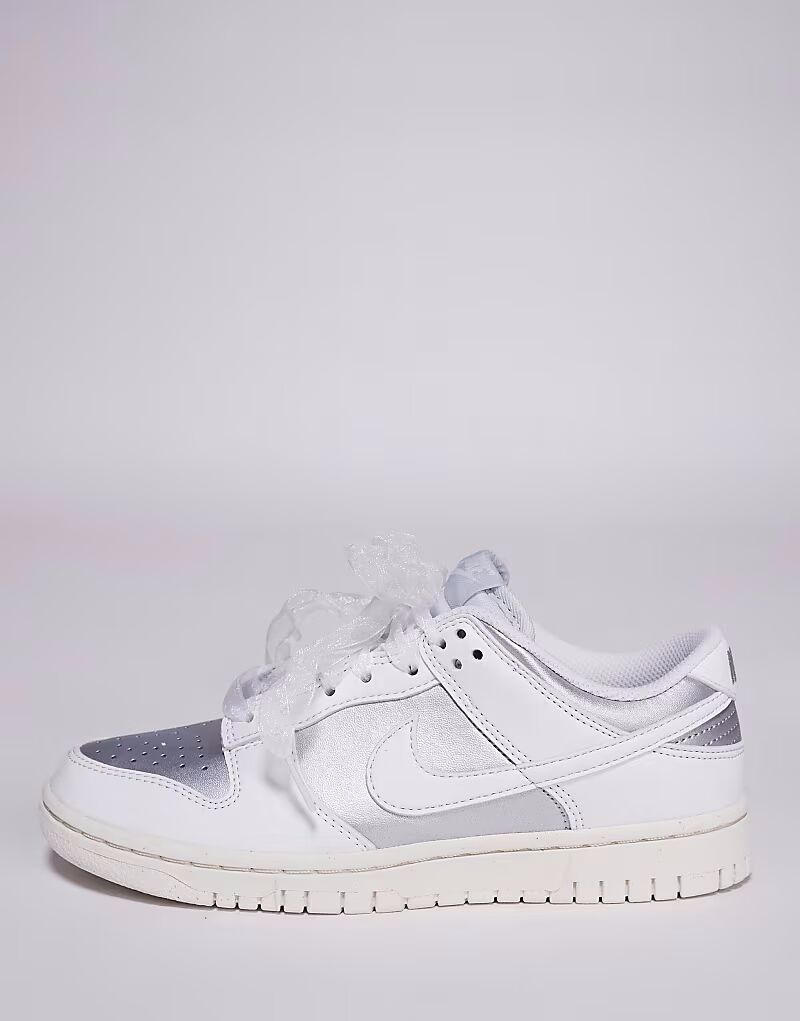 Кроссовки Nike Dunk Low NN с металлическим эффектом серебристо-белого цвета — фото 2