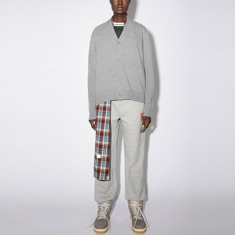 Кардиган с V-образным вырезом и логотипом Acne Studios, серый — фото 3