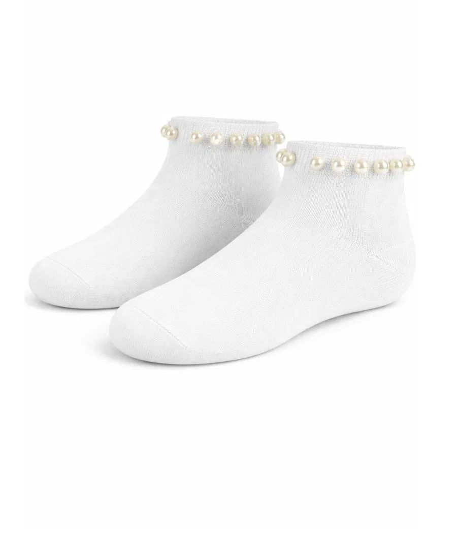 Детские носки Little Girls Pretty in Pearls из смесовой хлопковой ткани с браслетом на щиколотку Memoi, белый — фото 3