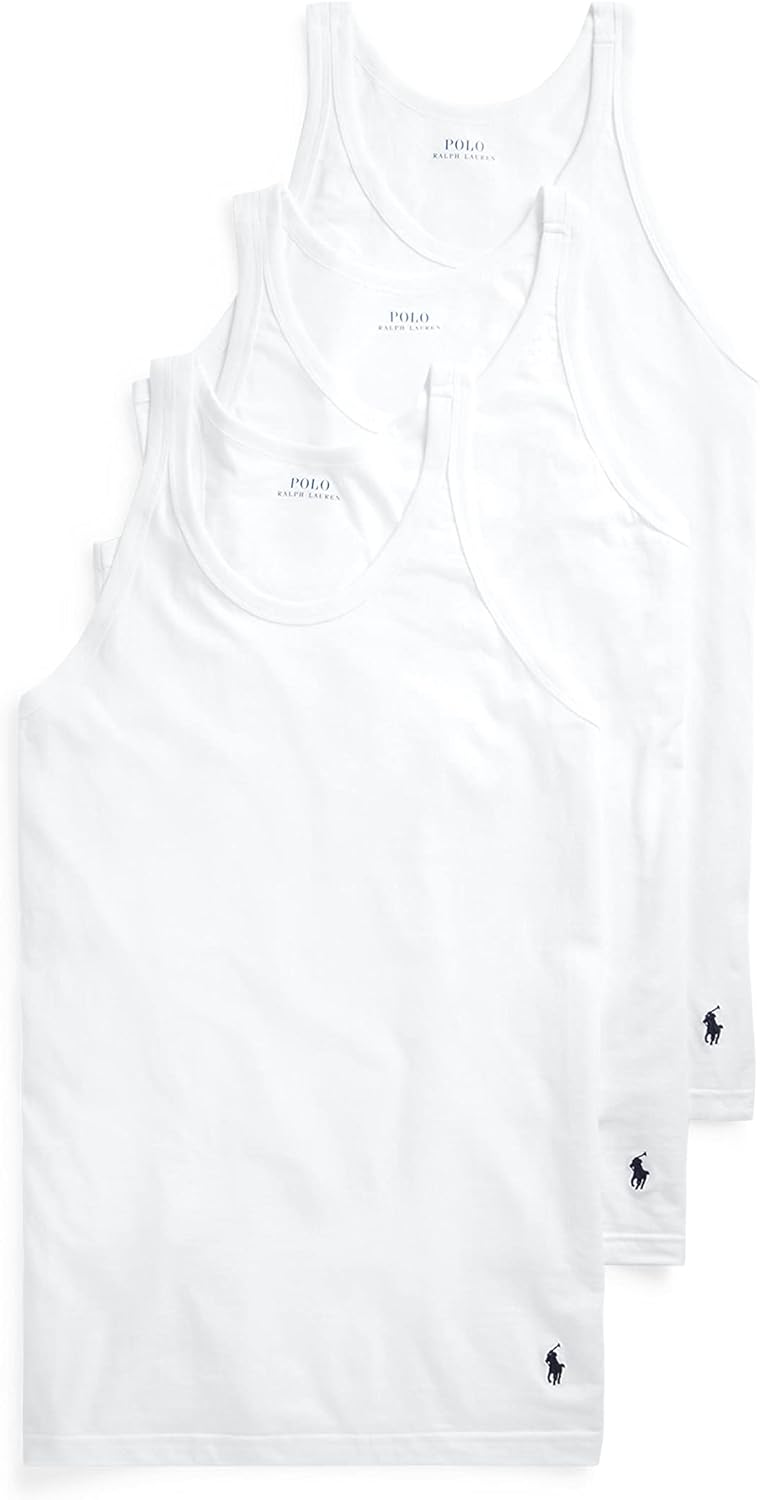 

POLO RALPH LAUREN Мужской хлопковый майка Slim Fit 3 шт, White/Navy - 3 Pack