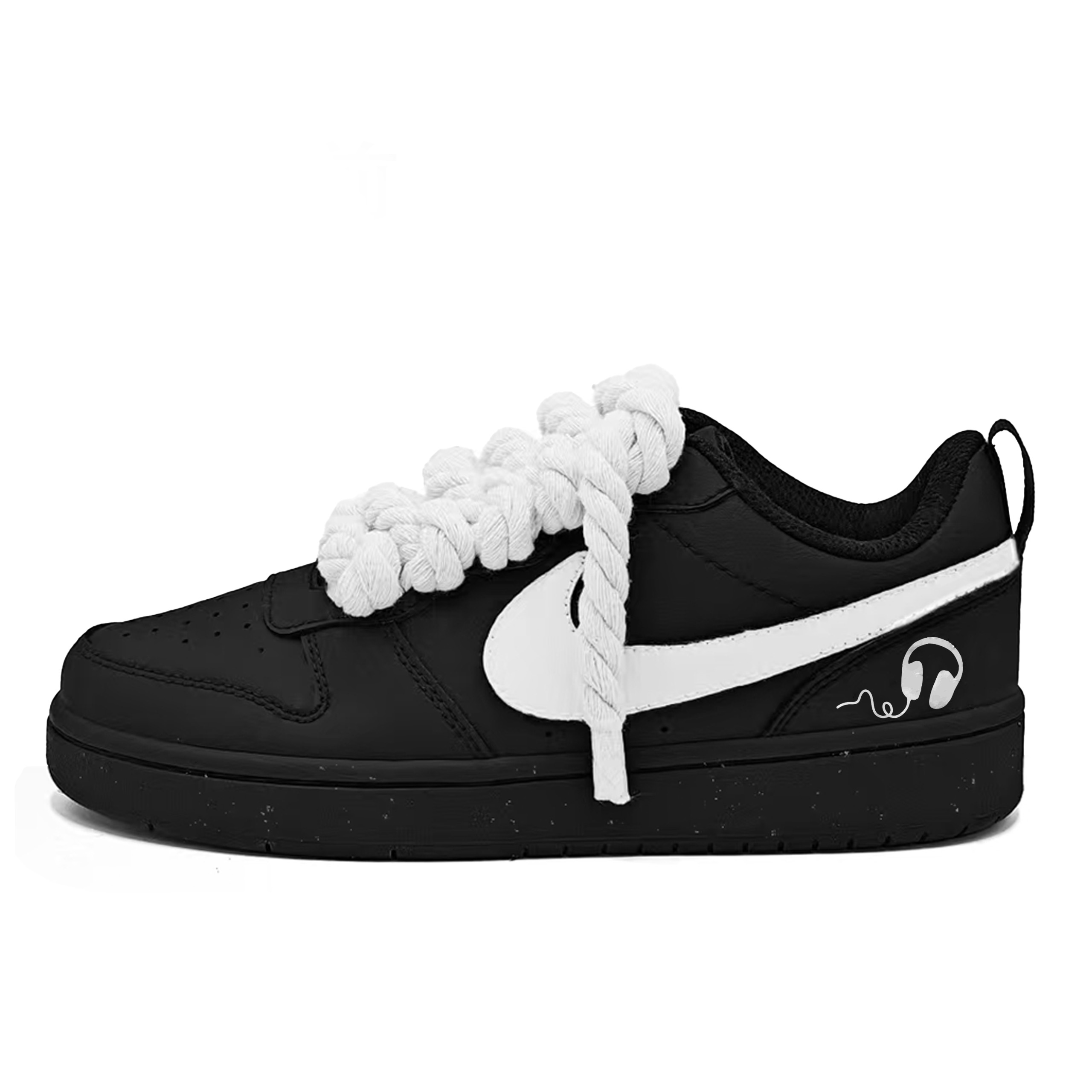 

Nike Кроссовки Court Borough Bound Black Tide Shoes Slip Resistant Low top Kids' Skateboarding Shoes Black White