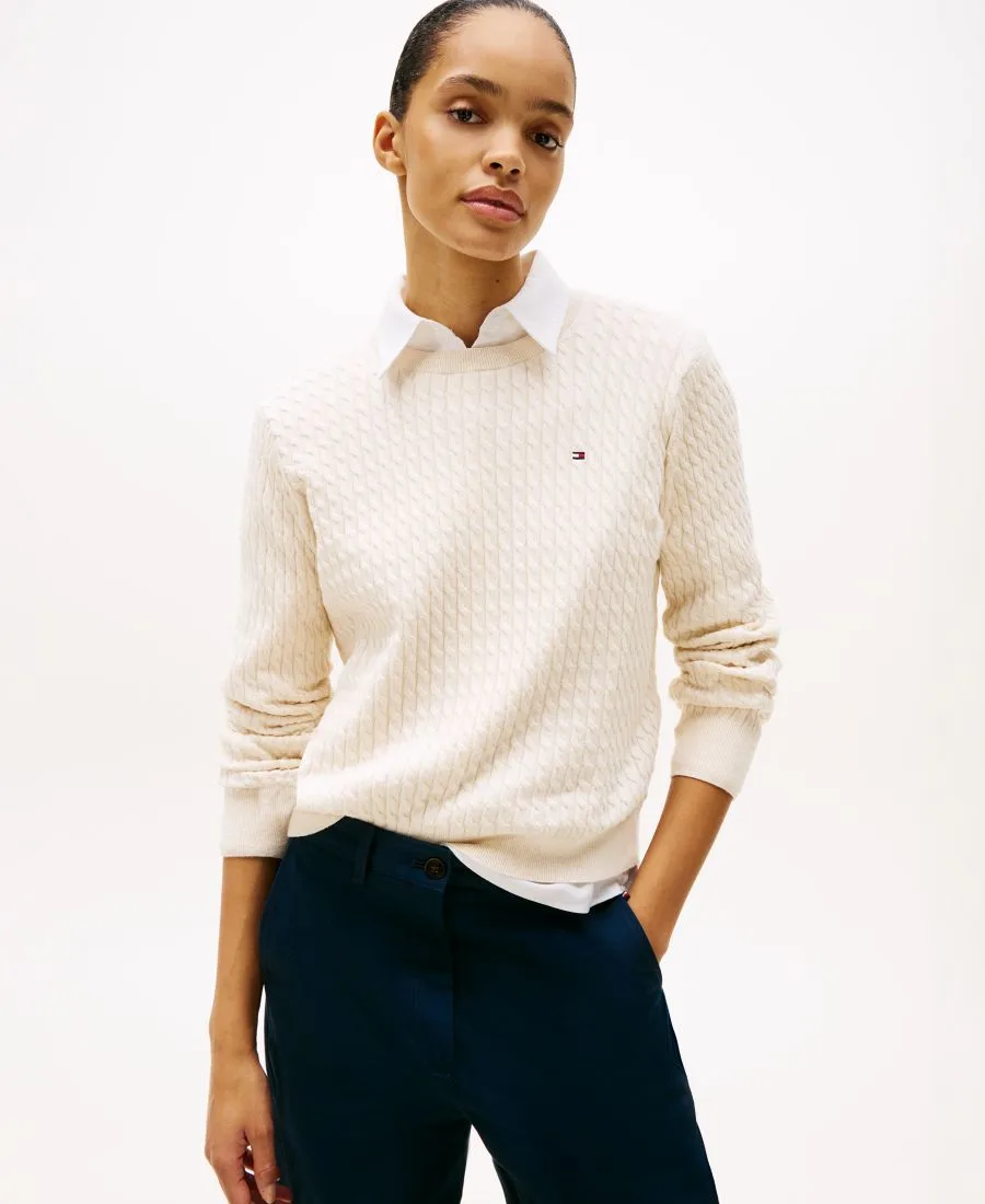 Женская блузка с круглым вырезом и мелким косным узором Tommy Hilfiger, heather айвори