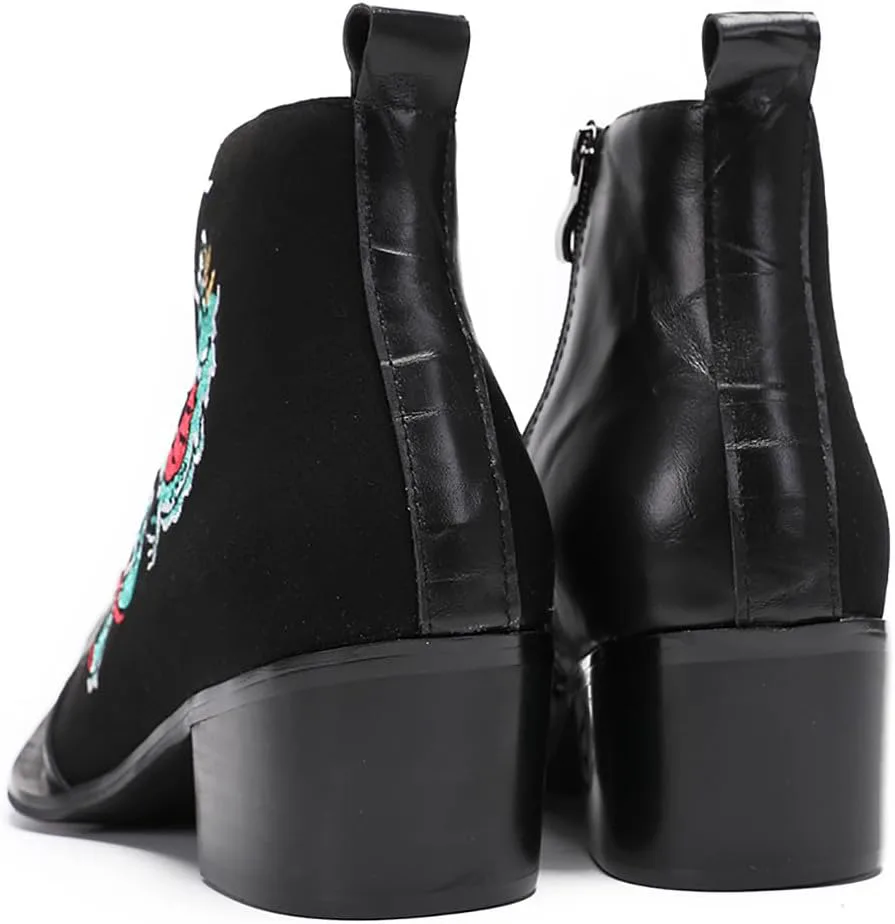 

Мужские ботинки Santimon Chelsea для вечеринок, кожаные, с металлическим наконечником, вышивкой, изображением дракона, граффити, ковбойские, западного стиля, для свадеб, модные, для балла, повседневные, черный