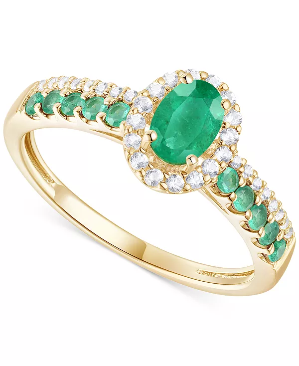 

Кольцо с овальным венцом из 14-каратного белого золота с сапфиром (1 карат) и бриллиантом (1/6 карата) (также доступно с рубинами и изумрудами) Macy'S, emerald